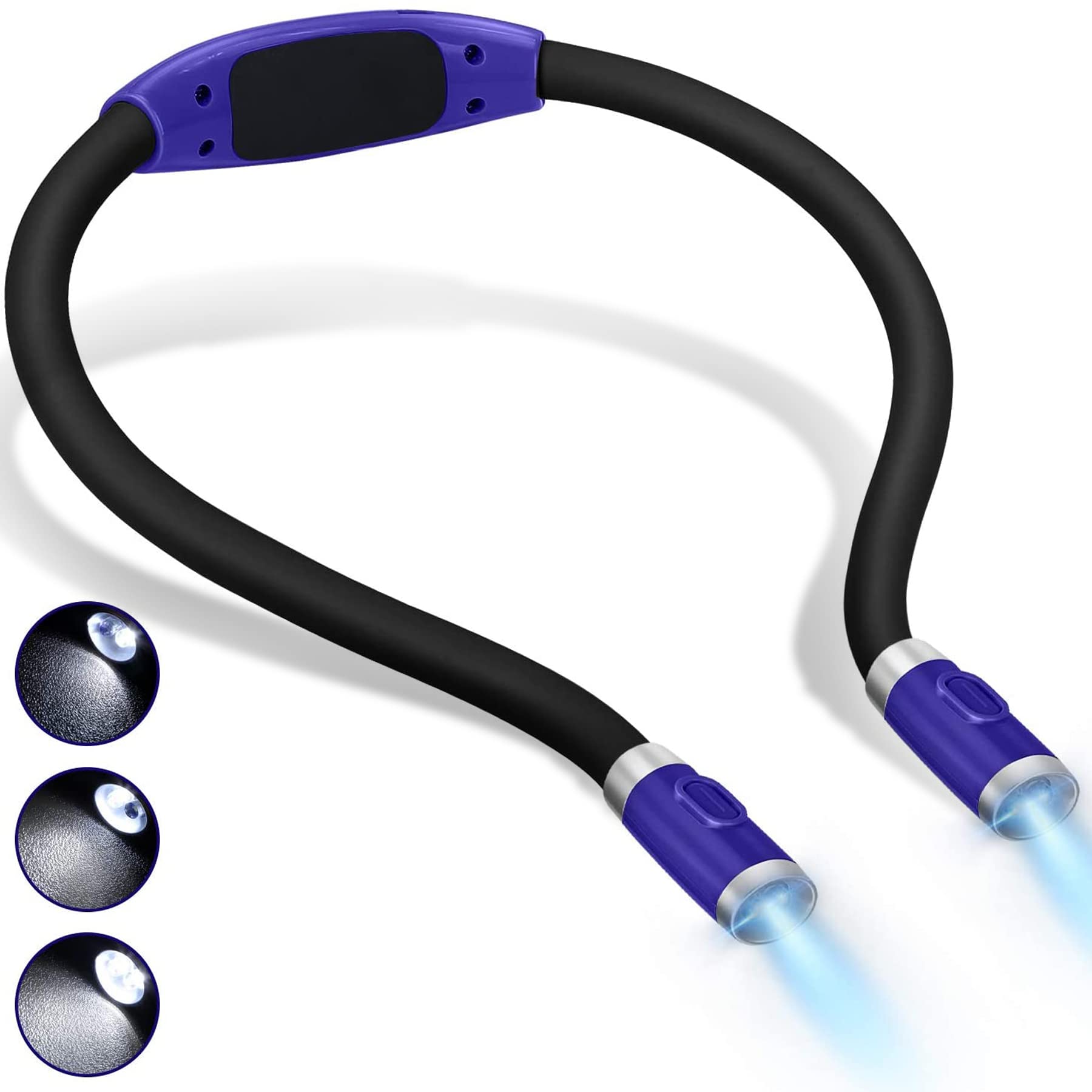 LUXJET® LED Hug Light,Rechargeable Neck Book Lights Night Lamp for Reading, Hands Free, 4 LED Bulbs, 3 Adjustable Brightness (Dark Blue)