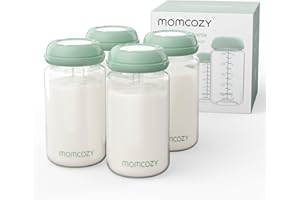 Momcozy Natural Baby Bottle, Wide-Neck, BPA Free Breast Milk Container, Storage Collection Bottle for Fridge & Milk Cooler, Breastfeeding Essential, 10 oz, 4 pcs