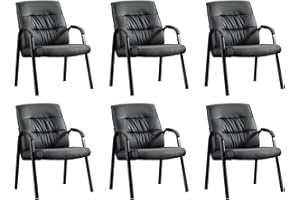 BoisKom Big&Wide Office Guest Reception Chair Set of 6, Conference Room Chairs Waiting Room Chairs 6 Pack, Modern Leather Office Desk Chair No Wheels(Black)