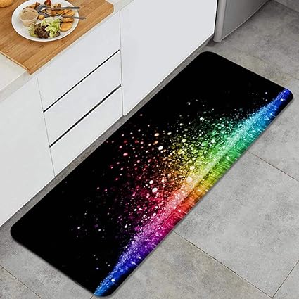 Amazon Ecomaomi キッチンマット 洗える 45 1cm ぼやけた輝きスタイリッシュでエレガントな気づきのある手作りのカラフルな輝く虹色の要約 キッチンマット 滑り止め 柔らかく おしゃれ 台所 マット お手入れ簡単 Ecomaomi ホーム キッチン