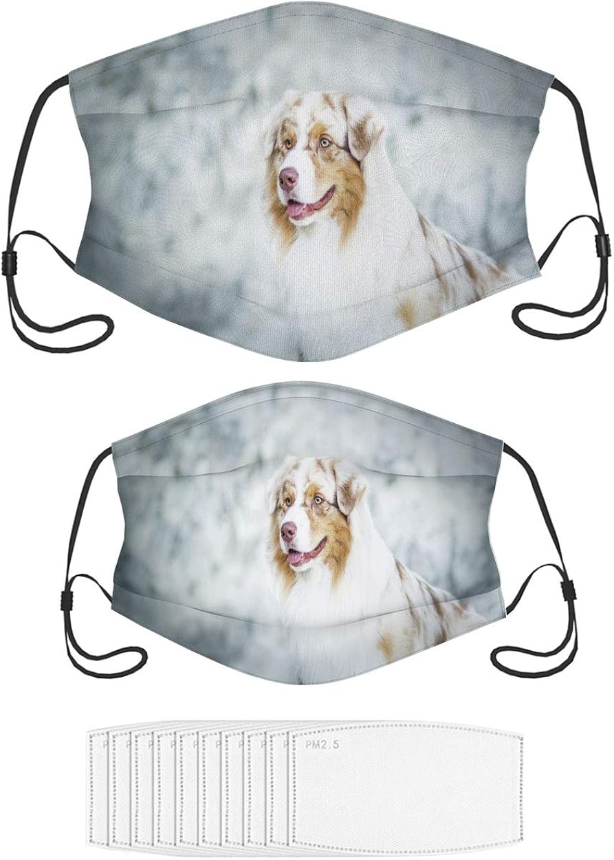 Face Mask Australian Shepherds Adjustable Masks Set with 10 Filters