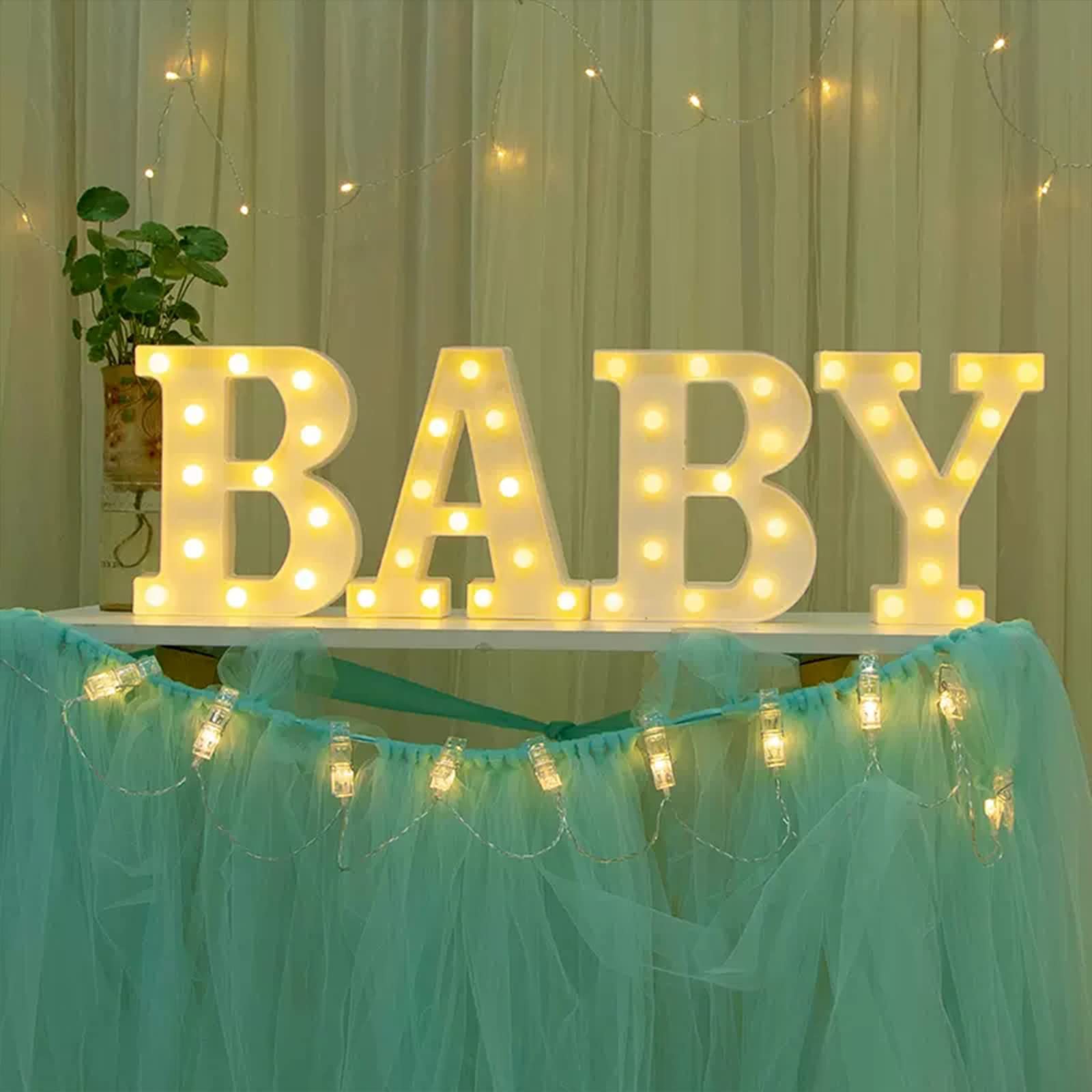 Photo 1 of GPUSFAK BABY Marquee Light Up Letters - LED Letter Number Light Sign Decoration for Birthday Home Table Decor White