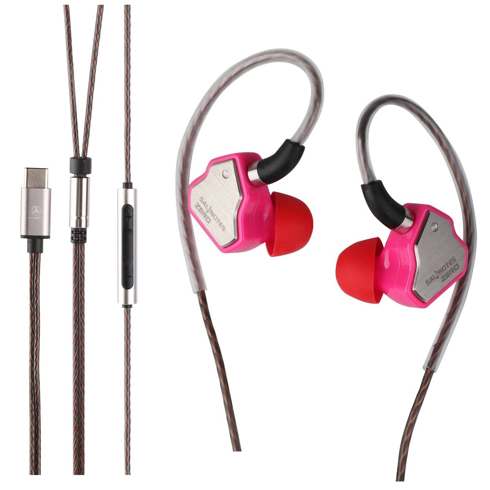 Linsoul 7Hz Salnotes Zero HiFi 10mm Dynamic Driver In-Ear Earphone IEM with Metal Composite Diaphragm Stainless Steel Faceplate Detachable 2Pin OFC Cable (Rose, With Mic, Type C)