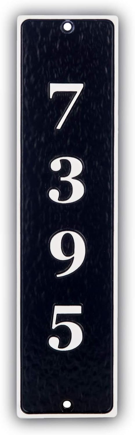 Plaques & Wall Art - SINYUDUN Personalized Cast Metal Address Plaque, Custom House Number Sign, Wall Mounted Sign, White Numbers with Black Background-Vertical Numbers (4
