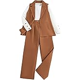 Milumia Girl's 3 Piece Outfits Long Sleeve Tee Shirt and Blazer Vest with Pants