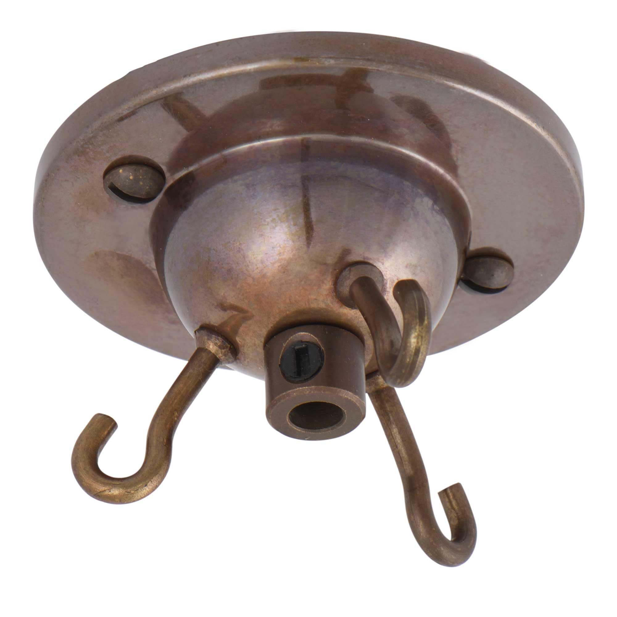 ElekTek 3 Hook Ceiling Rose Plate Light Fitting Glass Shade Chandelier with Cord Grip Screws (Antique Brass)