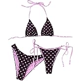 MakeMeChic Women's Polka Dots Triangle Thong Bikini Sets 3pcs High Leg Halter Swimsuit Bathing Suit