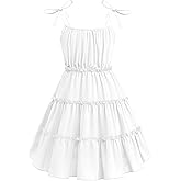 Arshiner Girls' Summer Sundress Boho Spaghetti Strap Ruffled Tiered Dresses Casual Midi Cami Dress