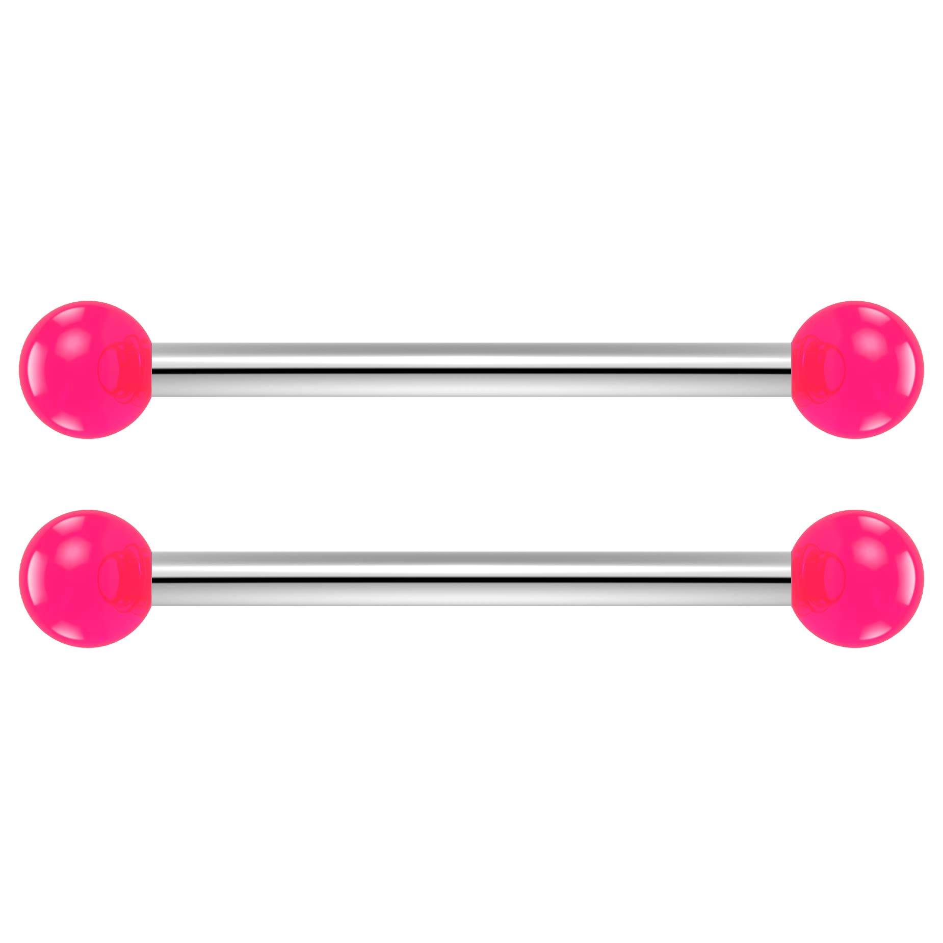 Bling Piercing 2pc 1.2mm 16g Barbell Cartilage Earring Stud Vertical Anti Tragus Triple Forward Helix Bar Surgical Steel Lobe 3mm Ball Pink - 14mm
