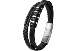 LUCKY2+7 Mens Leather Bracelet with Stainless Steel Magnetic Clasp Multi-Layer Braided Genuine Leather Bracelet for Men