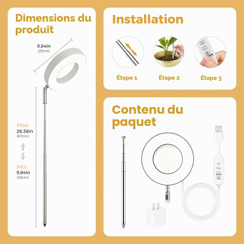Lampe pour plantes LED à spectre complet, 1 lampe, blanc
