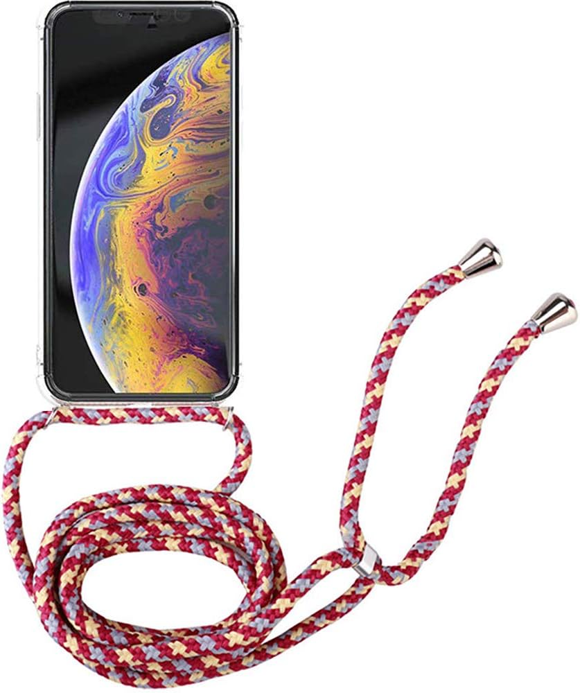 ZCXG Compatible with Case iPhone XR Cover Hanging Neck Lanyard Anti-fall TPU Transparent Case Anti Smudge Scratch Resistant Slim Simple Red Apricot Gray