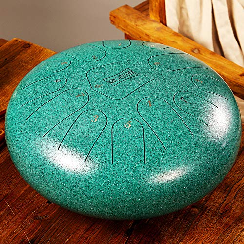 Niome 12 Inch Steel Tongue Drum 13 Notes w/Travel Bag and Mallets,Tank Drum Chakra Drum,Percussion Hand Drum Instrument (13 Notes, Malachite Green)
