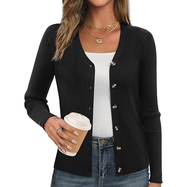 GRACE KARIN Women Fall Knit Black Cardigan Trendy, Lightweight