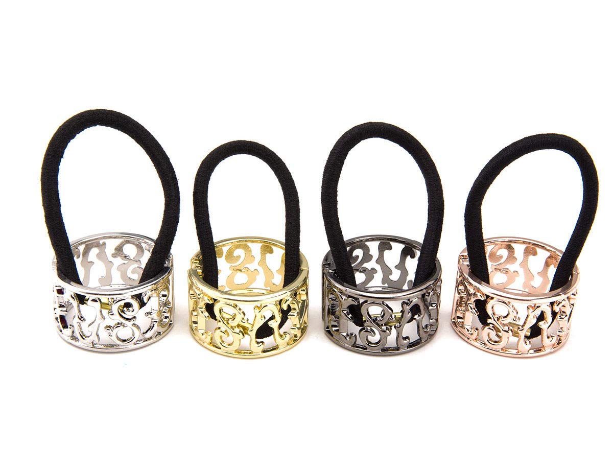 4PCS Fashion Zinc Alloy Ponytail Cuff Elastic Hair Tie Ponytail Holder Punk Gothic Hair Cuff Hair Rope Hair Band Hair Clips for Women Girl (D#)