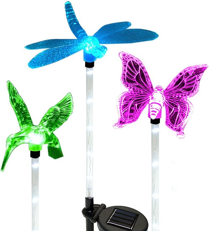Solar Garden Lights,Hummingbird,Butterfly & Dragonfly Solar Garden Stake Light,Solar Powered Lights Outdoor Multi-Color Changing LED Light,Solar Security Lights for Garden,Patio,Backyard by AMZWORLD