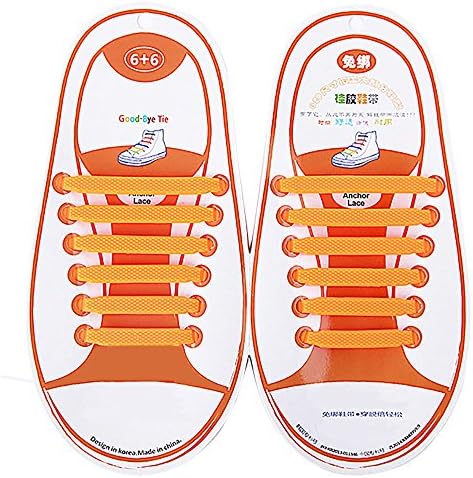 Talent Fashion Kids/Adults Multicolor Tieless Elastic Silicone No Tie Shoelaces Waterproof Rubber Flat Running Shoe Laces for Sneakers Board Shoes Casual Shoes and Boots Kid Orange