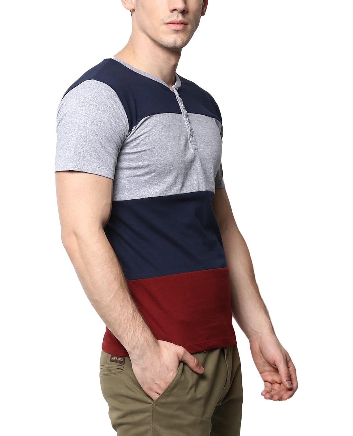 urbano fashion men's navy blue, grey, maroon henley neck half sleeve cotton t-shirt
