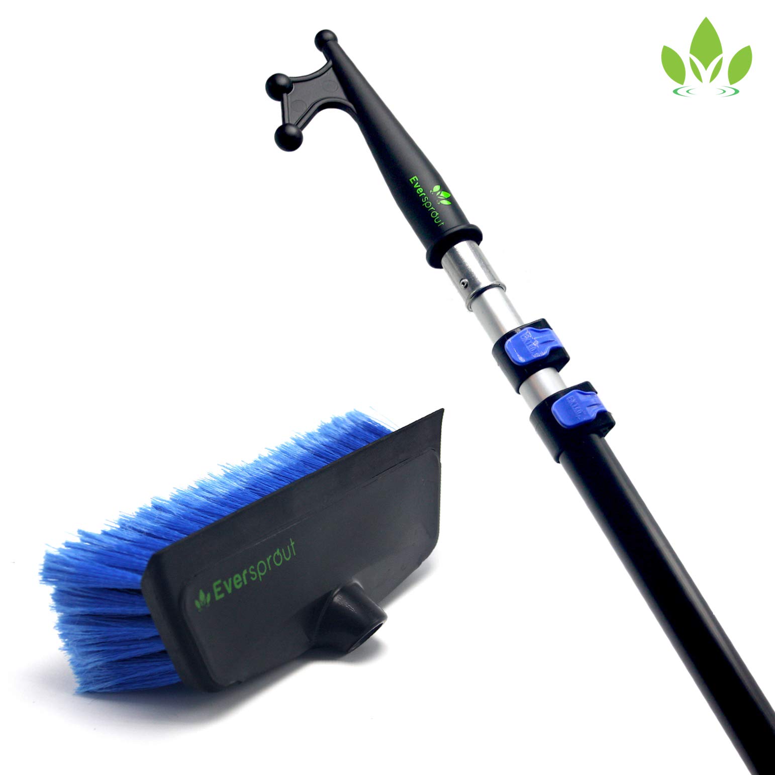 EVERSPROUT Boat Hook & Scrub Brush Kit | 3-Stage Lightweight Telescopic Extension Pole (13', 19') | Soft-Bristle Deck Brush with Built-in Bumper Prevents Scratching | Durable Floating Design