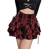 AULKEEP Womens Lace Up Skirts Goth Ruffle Mini Skirt Y2k Black High Waist Skirt Summer Punk Short Skirts