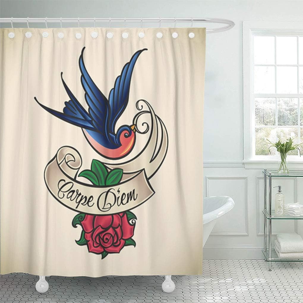 Amazon Com Emvency Decorative Shower Curtain Red Bird Old School