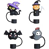 Black Halloween Straw Toppers Reusable Drinking Straw Cover Cap for Stanley Cup Ghost Pumpkin Bat Cat Drinking Straw Covers 0.4in Cute Straw Tip Covers Decorations for Halloween Cup Accessories 4Pcs