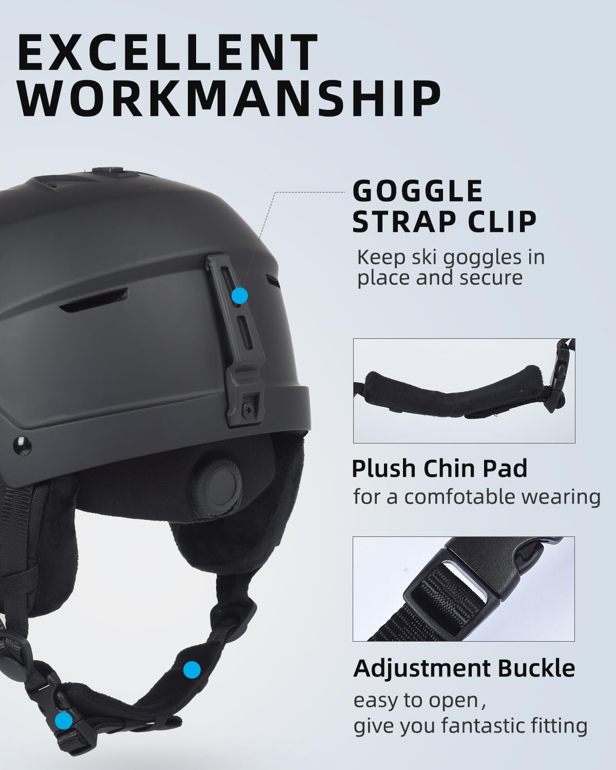 JetBlaze Skihelm Herren Damen Unisex Ski Helm Schneesporthelm mit Belüftungsöffnungen ABS Schale EPS Kern für Skifahren Snowboard Schneehelm für Erwachsene Jugend Schwarz Size M 7