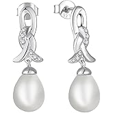 VA JENT Freshwater Pearl Earrings 925 Sterling Silver Infinity Knot/Leaf Dangle Earrings Gifts for Women Mom