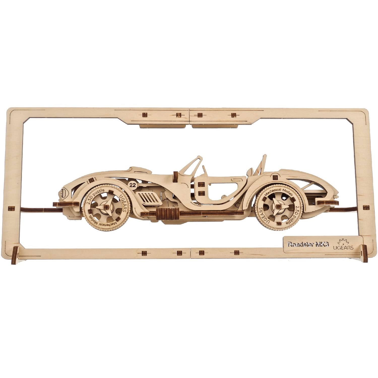 UGEARS Roadster MK3 2.5D Puzzle - Wooden Car Model Kits for Adults with Moving Parts - Perfect for Fans of Wooden Puzzles and 3D Jigsaw Puzzles - Includes Integrated Wall Art Frame for Display