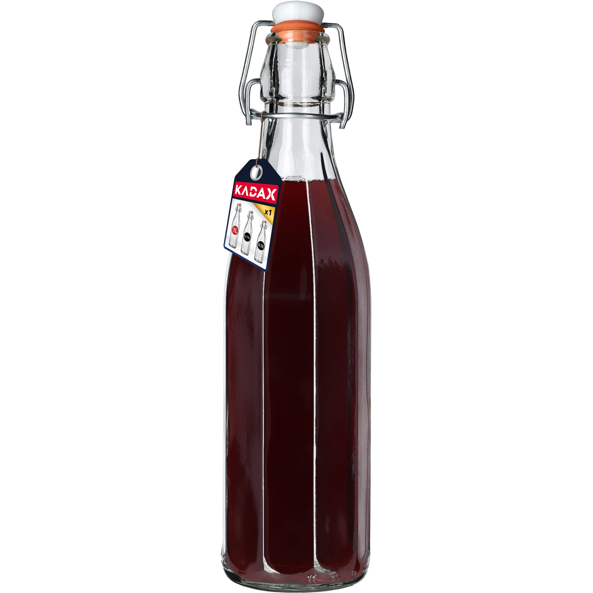 KADAX Flip Top Bottle, Glass Flask with Rubber Cork, Beer Container, Fermentation Bottle, Glass with Swing Top for Kombucha, Water, Carbonated Drinks (1000ml, 1 piece)