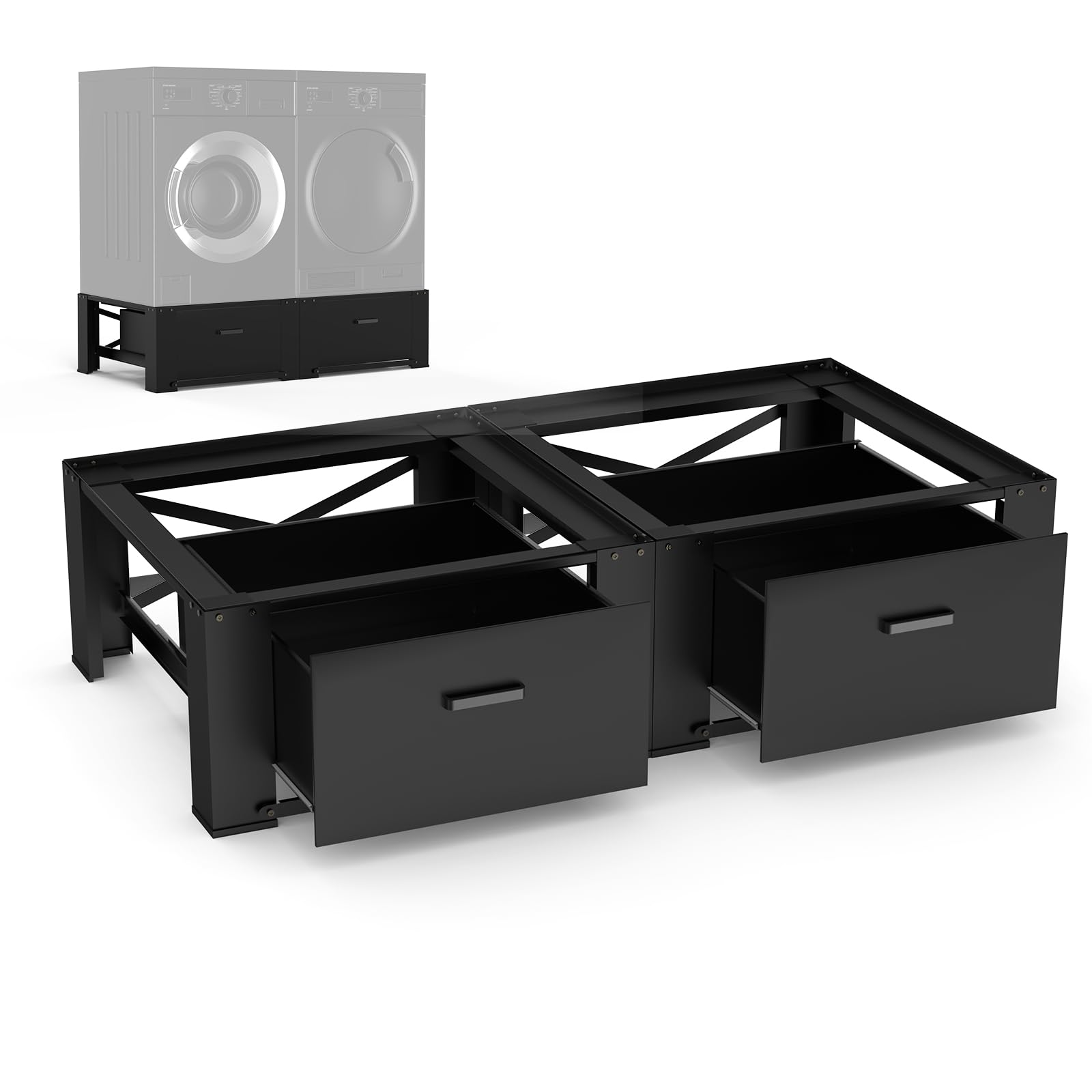 Photo 1 of SKM 2-Pack Laundry Pedestal for Washer and Dryer - Fit 27 and 28 Inch Washers and Dryers, Heavy Duty Steel, 700lbs Capacity, 14.3' Height Elevation, Universal Washing Machine Raiser with Drawer, Black