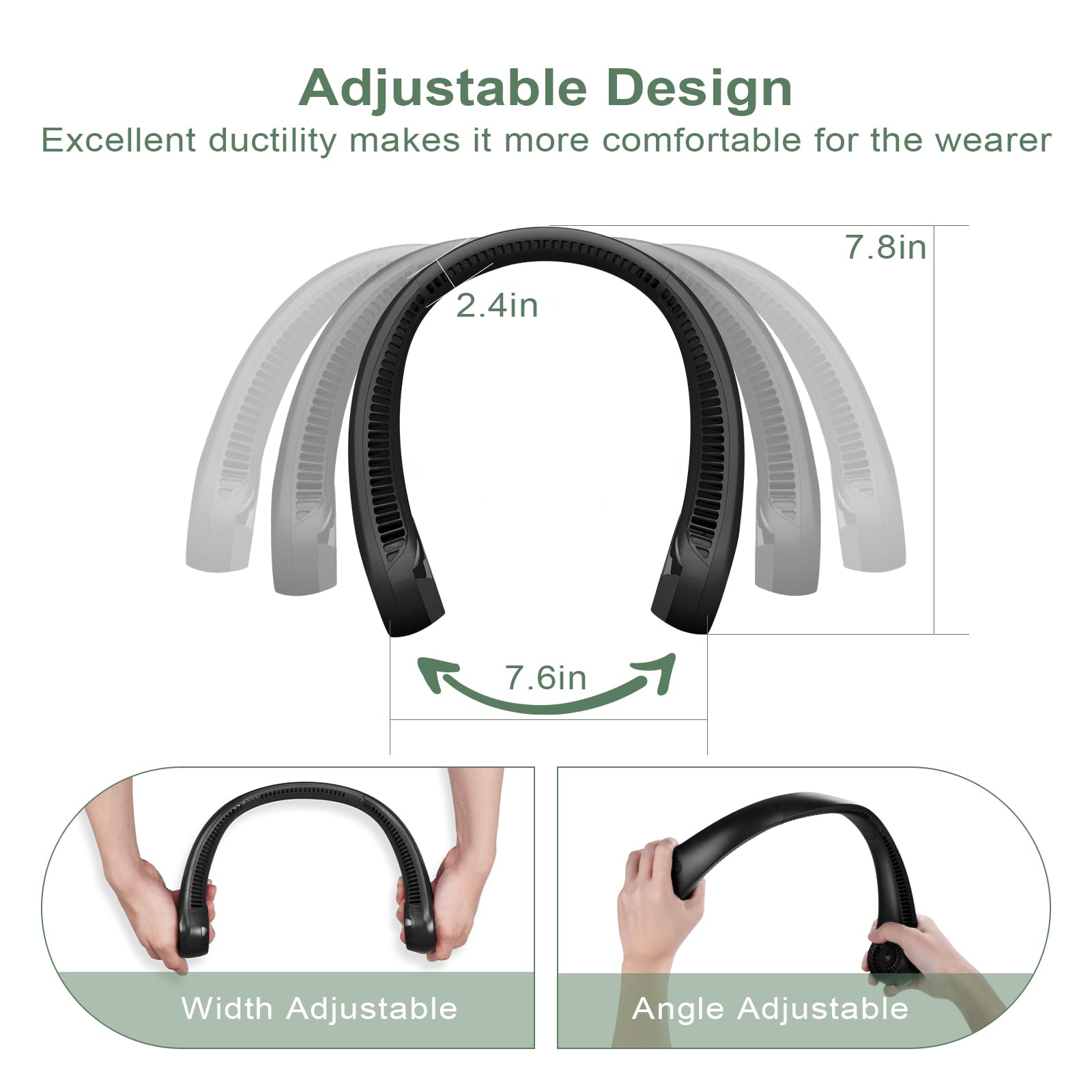 TOAOB Portable Neck Fan, No Handheld Bladeless Fan, Rechargeable Wearable Personal Fan, Leafless Neck Cooling Air Conditioner, Headphone Design, 3 Speeds, USB Powered Neck Fan-Black