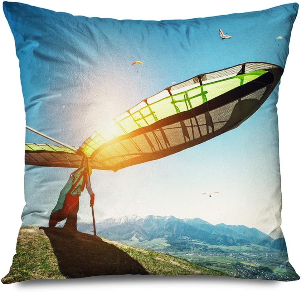 Ahawoso Throw Pillow Cover Square 20x20 Hangglider Freedom para Landscape Starting Fly Free Paragliding People Risk Air Sports Recreation Decorative Cushion Case Home Decor Zippered Pillowcase
