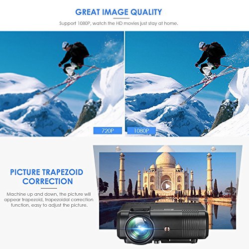 Projector DIWUER Video Mini Movie Projector Full HD 1080P LCD Home TV Theater Led Portable Multimedia Game Projector for PC iPhone Smartphone PS4 PS3 Support Amazon Fire TV Stick HDMI VGA USB AV TF