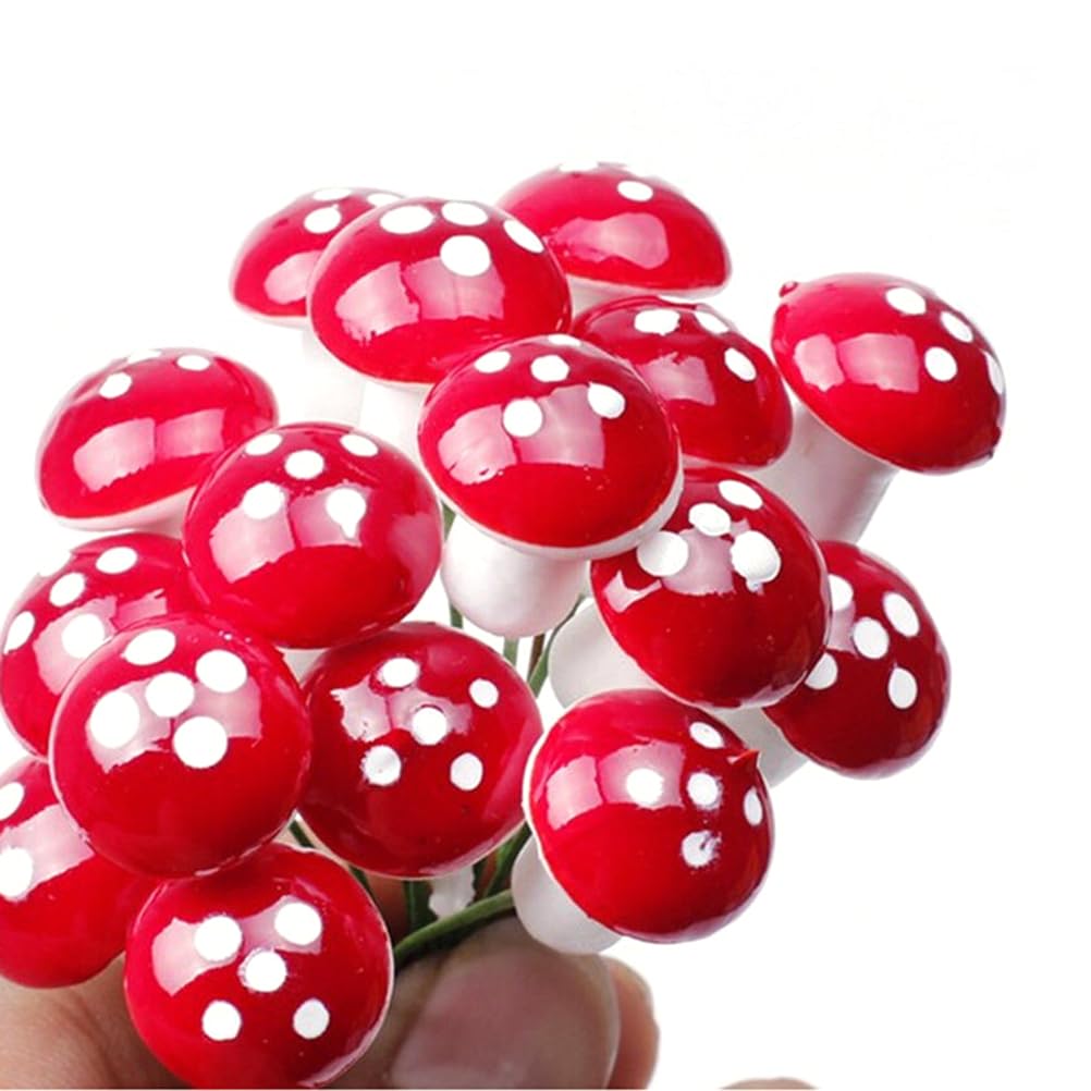 BESPORTBLE 10Pcs Micro Landscape Mushroom Ornament: Artificial Mushroom Stool Miniature Garden Mushroom Fairy Garden Decor Mushroom Figurines Plant Face Mushrooms for Flower Pot Cake Red