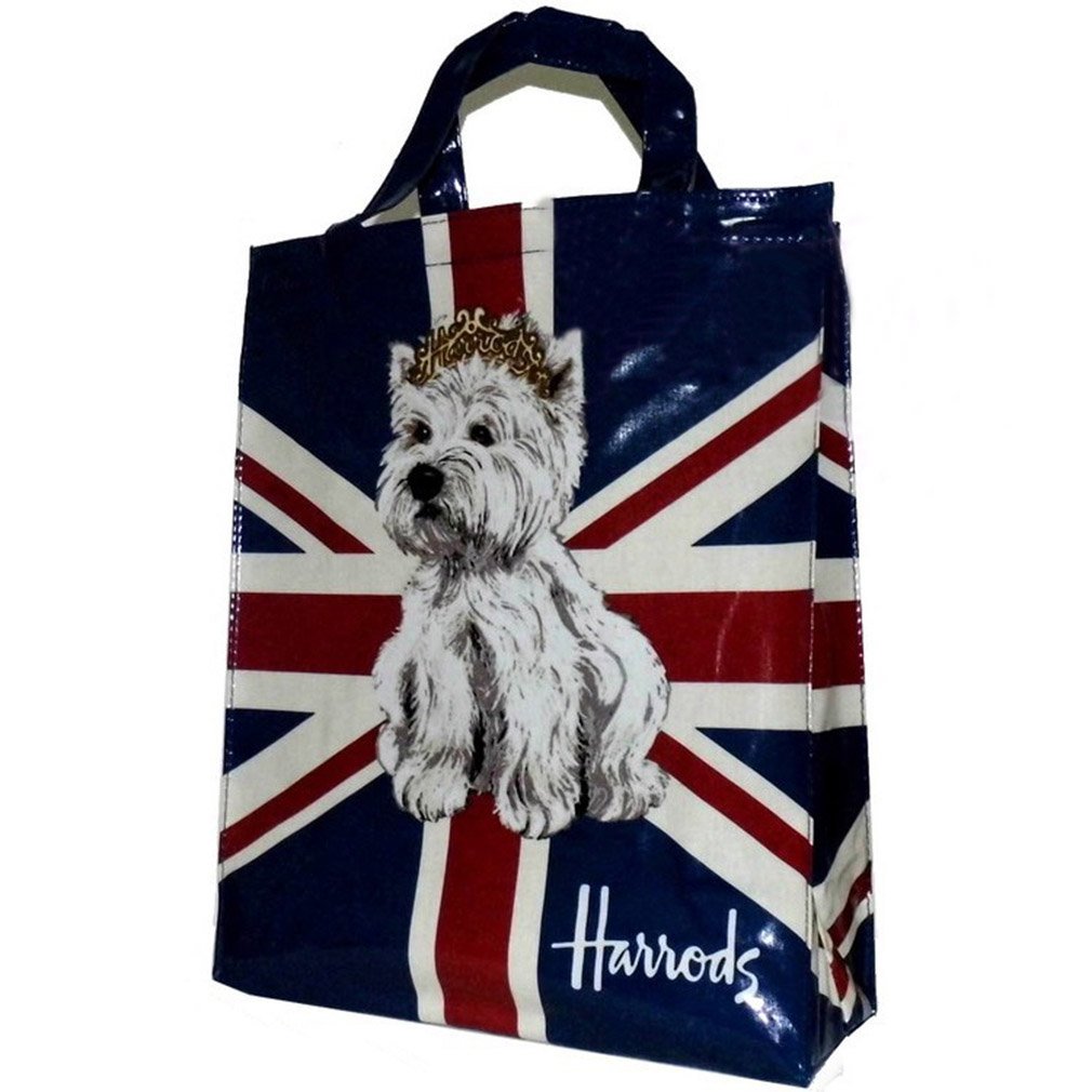 HARRODS WESTIE DOG UK Flag PVC Shoulder Tote Shopping Carrier Bag Gift