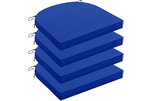Wellsin Outdoor Chair Cushions for Patio Furniture - Patio Chair Cushions Set of 4 - Water Resistant Round Corner Outdoor Seat Cushions 17"X16"X2", Royal Blue