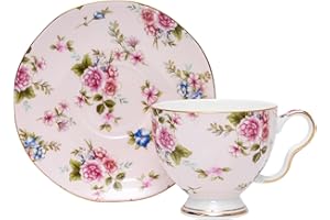 LJIMICAORO 7 Ounces Teacup and Saucers Set Floral Tea Cups Set Bone China TeaCups Coffee Tea Cup for Tea Party Women Mom