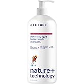 ATTITUDE Dish Soap, EWG Verified, Plant-Based & Vegan Dishwashing Liquid, Naturally Derived, Pink Grapefruit Scent, 33.8 Fl Oz