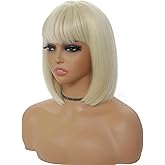 BEAUTIFA Blonde Wig with Bangs for Women 12 Inch Short Straight Blonde Wigs Short Bob Wig Heat Resistant Synthetic Colorful Wig