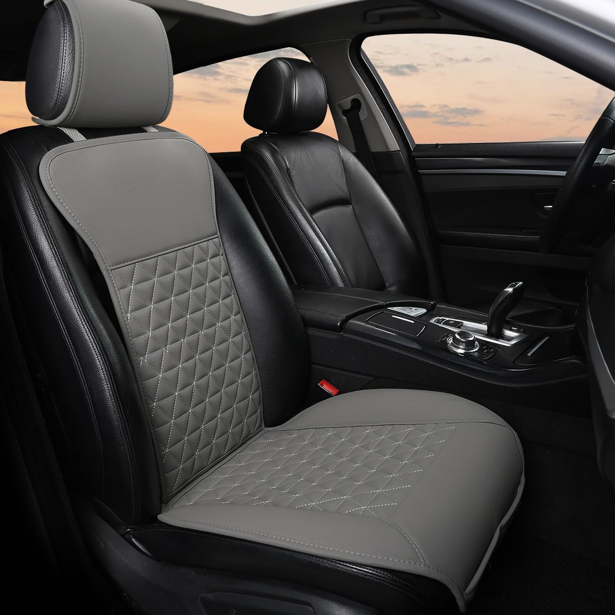 Black Panther 1 Piece Luxury PU Leather Front Car Seat Cover Protector Compatible with 95% Cars - No Heating (Saloon/SUV/Pickup Truck/Van) - Gray