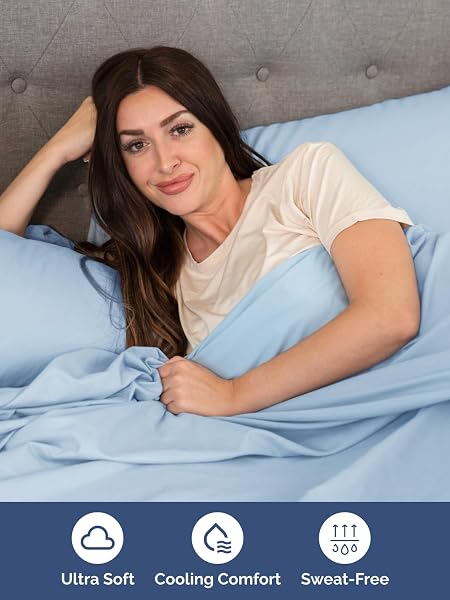 EXTRA DEEP QUEEN SHEET SET – 6 PIECE BREATHABLE AND COOLING SHEETS – HOTEL LUXURY BEDDING FOR WOMEN, MEN, KIDS & TEENS – EASY SECURE FIT – SOFT, WRINKLE FREE & COMFY – EXTRA DEEP POCKETS – LIGHT BLUE