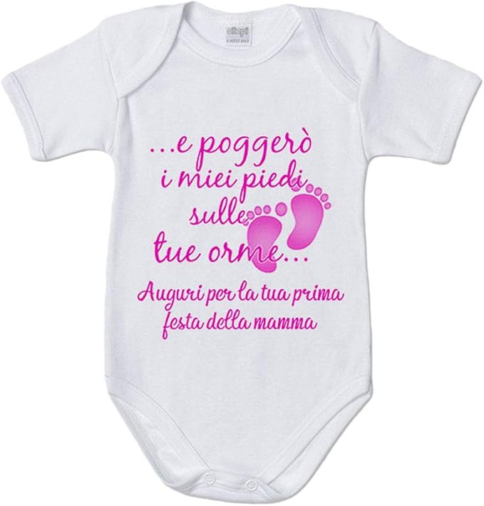 Body Bodino Neonato E Poggero I Miei Piedi Sulle Tue Orme Auguri Per La Tua Prima Festa Della Mamma 1 Mese Manica Corta Amazon It Abbigliamento