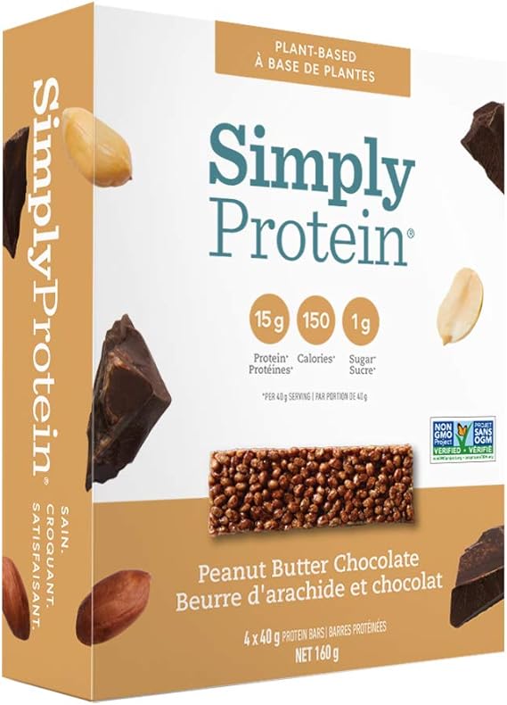 SimplyProtein Bar Peanut Butter Chocolate High Protein, 1g Sugar, Vegan, Gluten Free, Very