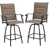 PHI VILLA Outdoor Swivel Bar Stools Set of 2, High Top Patio Chairs | with Padded Textilene Seating,Back, All-Weather Bar Height Furniture for Kitchen Outside Garden,Brown