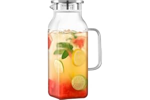 NETANY 2 Quart (2 Liter 68 oz) Square Glass Pitcher with Lid and Spout, Water Pitchers with Handle for Fridge, Lightweight Borosilicate Glass Carafe for Hot/Cold Drink, Large Jug for Iced Tea, Coffee, Milk