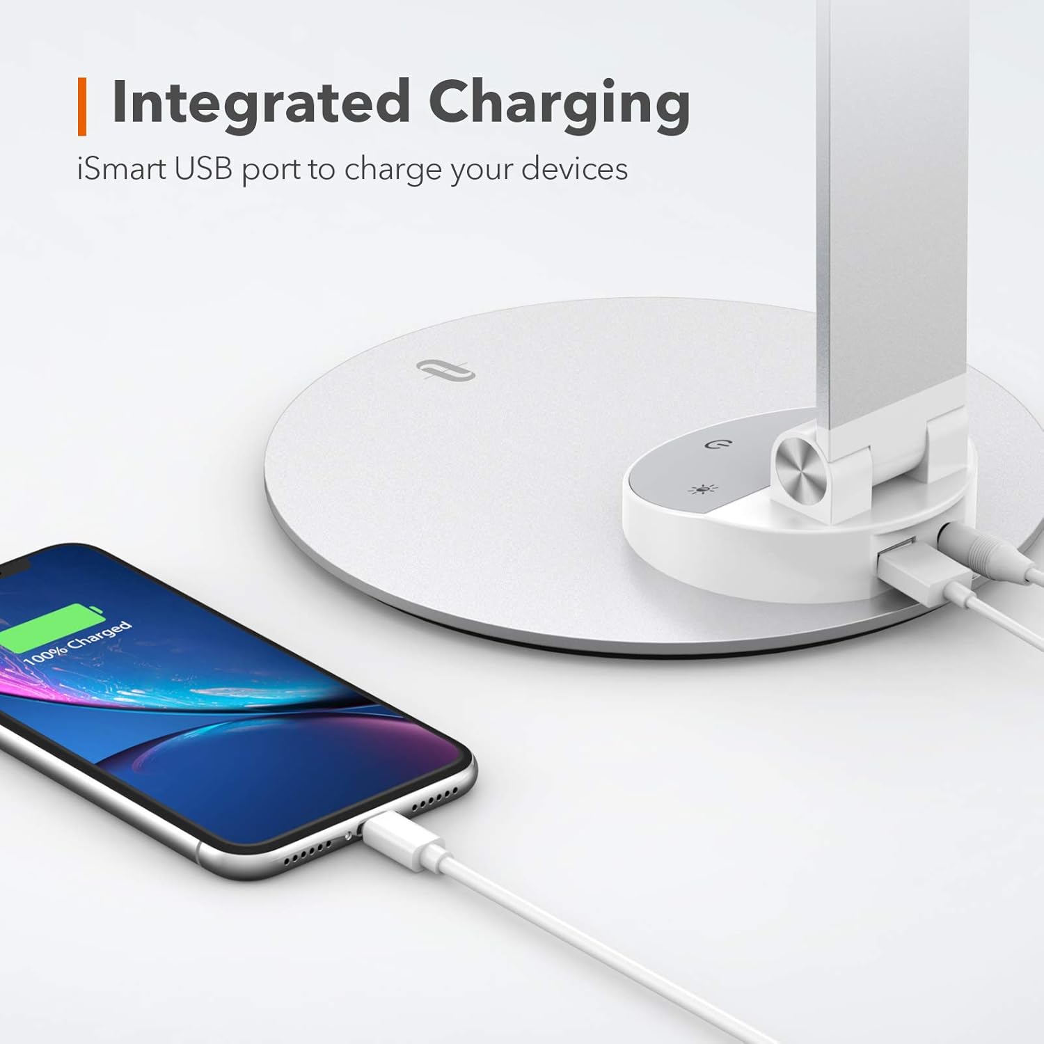TaoTronics LED Desk Lamp with USB Charging Port, Eye- care Dimmable Lamp, 5 Color Temperatures with 5 Brightness Levels, Touch Control, Metal, Official Member of Philips EnabLED Licensing Program - - 