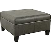 Homepop Home Decor |K2380-E903| Luxury Large Faux Leather Square Storage Ottoman | Ottoman with Storage for Living Room & Bed