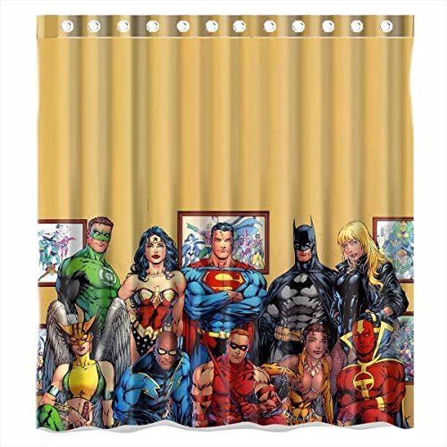 Hello Custom Justice League Batman Superman Wonder Woman 100% waterproof polyester Shower Curtain Rings Included Fabric 100% waterproof polyester Shower Curtain Rings Included Size 66 X 72