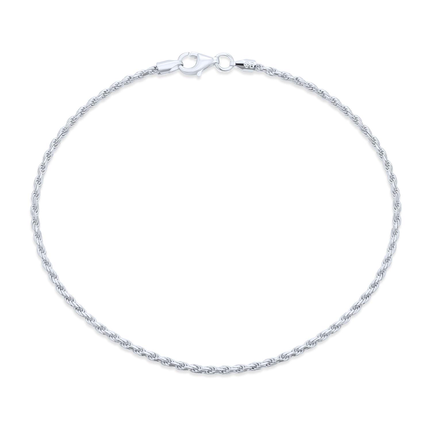 Bling Jewelry Strong Cable Rope Chain Anklet Ankle Bracelet For Women Teens .925 Sterling Silver 10 Inch Made in Italy